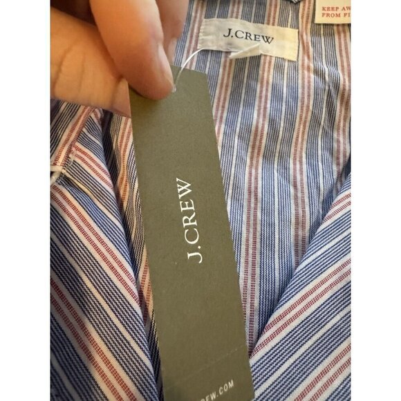 J. Crew PJ Top Men Large Blue Red Stripe Poplin Button Up Top Casual Comfort - Picture 9 of 10